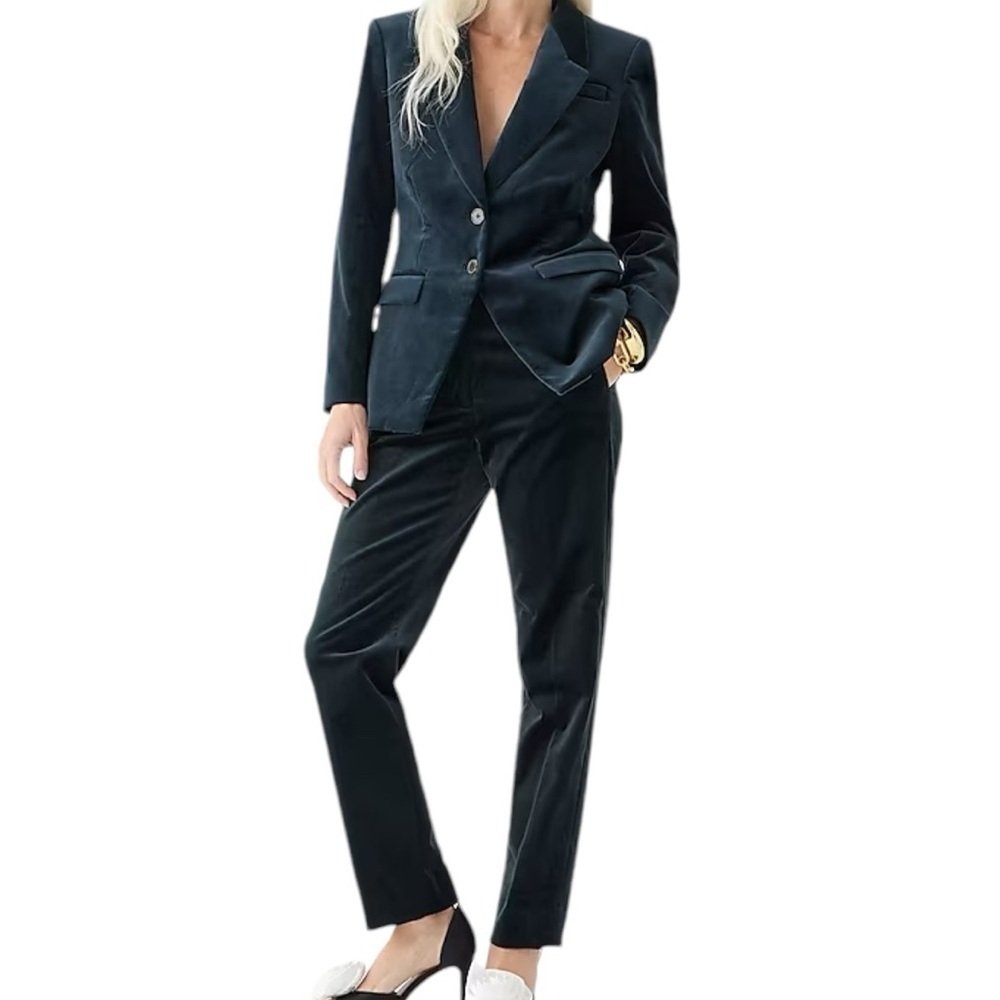 J.Crew Kate Straight-Leg Pant In Stretch Velvet In Black Color Size 12